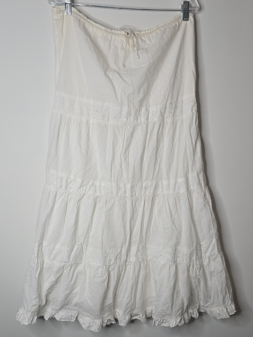Vintage Bohemian White Tiered Eyelet Maxi Skirt